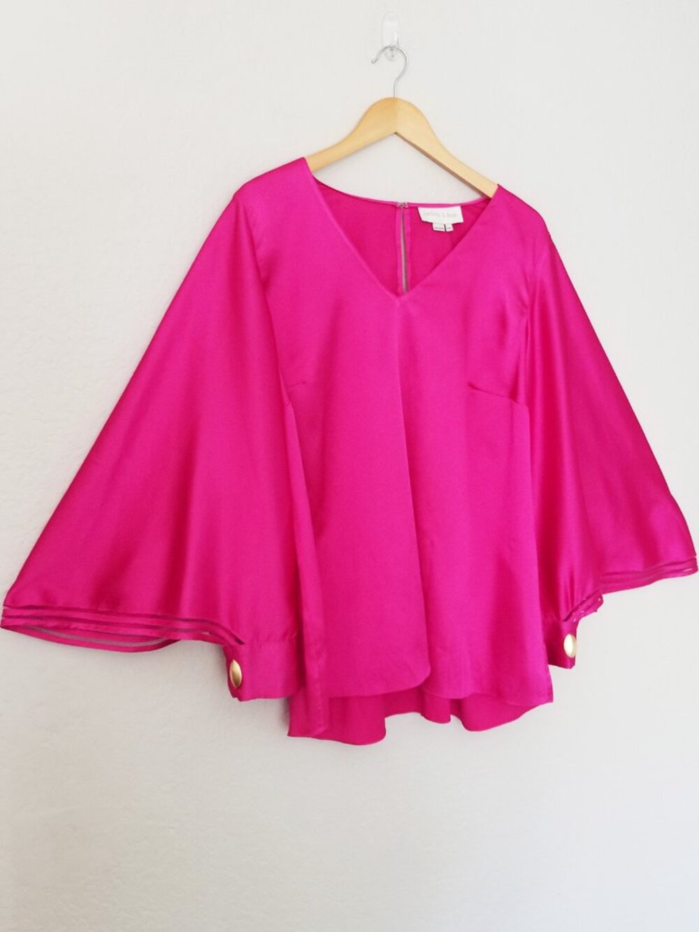 Sachin + Babi Adelaide V Neck Satin Blouse Top Pink Batwing Plus Size 2XL $395 - Picture 14 of 15